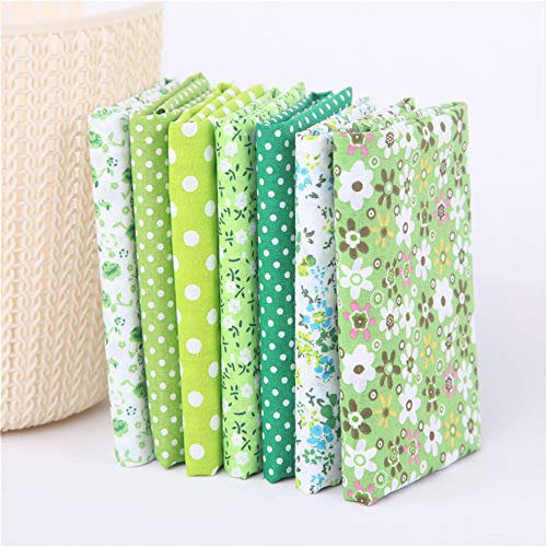 Martin Kench 7Pcs Baumwollstoff Patchwork Stoffe DIY Gewebe Quadrate Baumwolltuch Stoffpaket DIY Stoffreste Paket Stoffpakete (Grün,50 * 50cm)