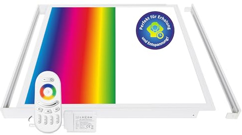 LECOM LED Panel 62x62 RGB + Neutralweiß 4000K 4000lm Aufbau Fernbedienung | LED Deckenleuchte RGB 16 Mio. Farbkombinationen, Aufbau mit Fernbedienung. Ideal für Bars, Lounges, Spielzimmer, Eventräume.