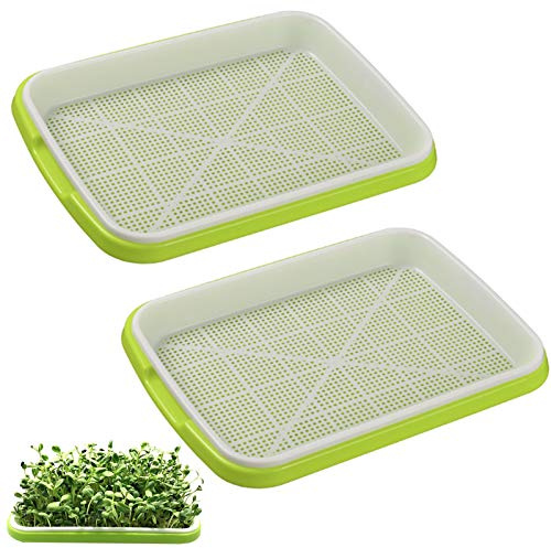 Samen Keimung Tablett Seed Sprouter Tray Baumschule Tablett Kunststoff Sämlingstablett Mini Gewächshaus Kunststoff Keimschale für Keimung für Garten Hausgarten Balkon Office Zuhause Grün (2 Stück)