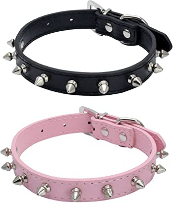 JIHUOO 2 Stück PU Leder Katzenhalsbänder Verstellbar Hundehalsband Haustier Halsbänder Lederhalsband Hund Halsband mit Nieten