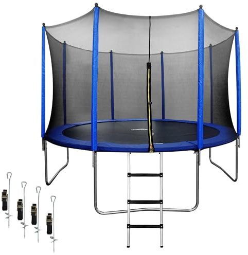Dellonda 12ft Heavy-Duty Outdoor Trampoline for Kids with Safety Enclosure Net, Includes Anchor Kit and Ladder - DL95