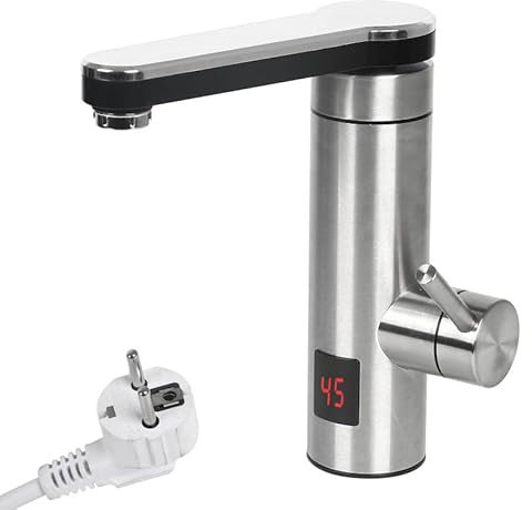 Elektrische Heizung Wasserhahn,220V 3300W Sofort Warm 304 Edelstahl Elektrisch Warmwasserhahn,360º Misch Drehung KüChenarmatur,LED Temperaturanzeige Einhand Spültischarmatur Für Küche,Bad