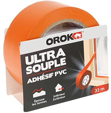 OROK 647043 Ruban Adhésif PVC Orange 33m x 50mm – Scotch de Chantier Souple et Extensible – Ruban Multifonction Bricolage Étanchéité Intérieur Extérieur