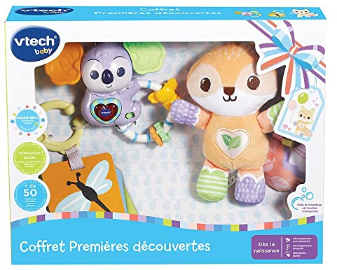 VTech 516305 Set zur Geburt – erste Entdeckungen – Baby-Set – Rassel Plüsch – ab der Geburt – Version FR, Mehrfarbig