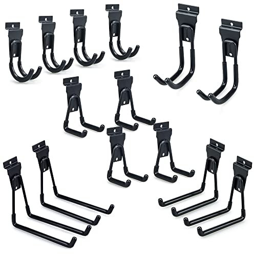 BELLO YON Ganchos para Listones de Pared, Accesorios de Varios Tamaños, Ganchos de Garaje, Soporte de Herramientas para Escalera de Jardín (Paquete de 14)