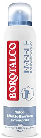 Borotalco, Deodorante Spray Invisibile Azzurro, Formula Senza Alcool con Talco Effetto Barriera, Cattura e Non Trasferisce Aloni, 48h di Efficacia, Profumo Fresco Oceanico - 1 Flacone da 150 ml