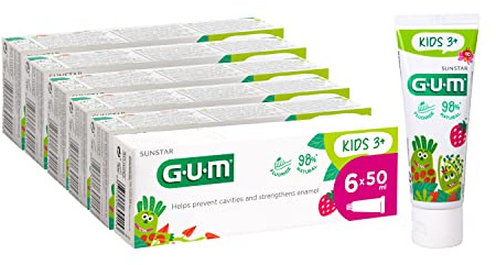 Dentifrice 3+ GUM® KIDS | spécialement conçu pour les dents de lait | texture gel | goût fraise | 6 x 50