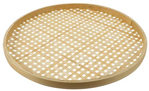DOITOOL Woven Baskets Handmade Bamboo Basket, Woven Food Storage Tray Holder, Round Fruit Bamboo Basket, Food Flat Shallow Basket (36CM) Fruit Basket