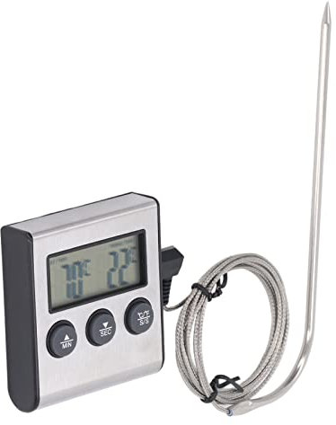 Uadme Termometro Cocina, Food Thermometer, Termometro Digital Cocina con Sonda, con Temporizador y Pantalla LCD, para BBQ Carne Alimentos Parrilla Horno, 0–250 °C