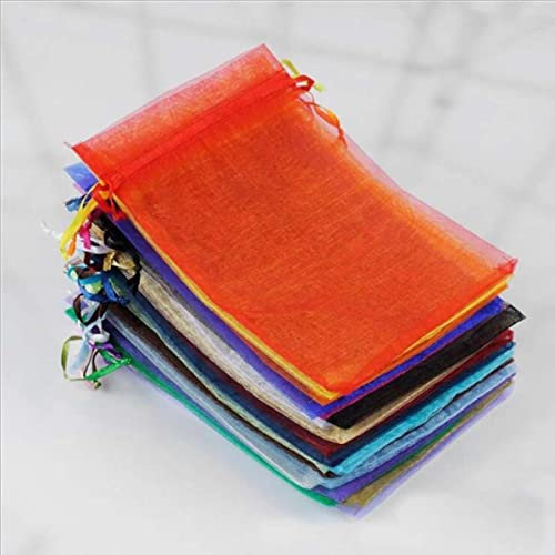 ORGEFY 100 Stück/Los Organza-Beutel mit Kordelzug, 10 x 15 cm, Schmuckverpackung, Hochzeit, Weihnachten, Geburtstag, Geschenkverpackung, Pouces, mehrfarbig, 5 x 7 cm