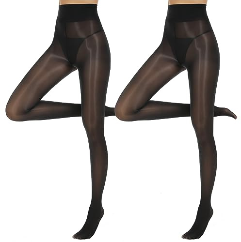 Yilanmy Damen Strumpfhose Glänzende Sexy Öl Glanz Strumpfhosen 15 Denier Hohe Taille Feinstrumpfhose Damen Ultradünne 2 Paare