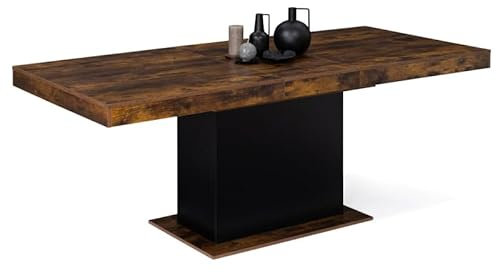 IDMarket - Esstisch, ausziehbar, rechteckig, Eden, 6-10 Personen, Holz, Antik-Optik, Schwarz, 160 – 200 cm