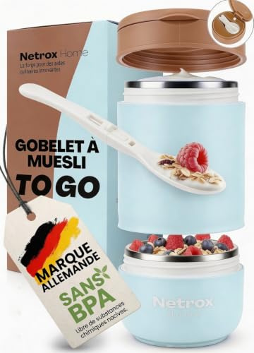 Netrox Gobelet à Emporter 2-en-1 avec Cuillère – Tasse Isotherme en Acier Inoxydable pour Céréales, Yaourt, Porridge ou Soupe – Récipient Hermétique Portable pour Enfants et Adultes - vert