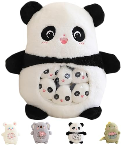 Aiuidun Peluche Panda avec 6 bébés Pandas Amovibles - Coussin Pelucheux, Jouet Doux et câlin, Meilleur Cadeau pour Les Filles, Les Enfants et Les Amateurs de Pandas
