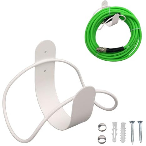 Tissting Supporto per Tubo da Giardino, Staffa per Tubo da Giardino Montaggio a Parete in Acciaio Inossidabile 30m 45 x 135 x 135 x 215 mm Bianco Gancio per Tubo da Giardino