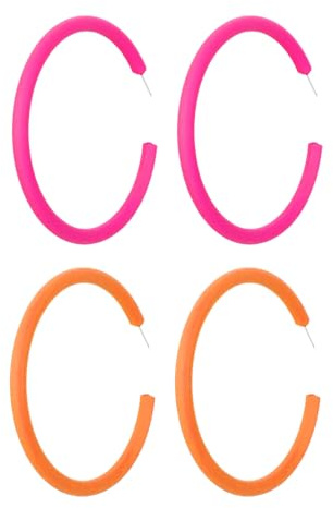 2 Paar Große Ohrringe Für Damen, Creolen, Acryl-Retro-Große Ohrringe, Neonfarbene C-Förmige Ohrringe, Ohr-Accessoires Für Damen, Ohrringe Für Partykleidung (Orange, Rosenrot)