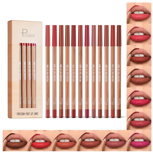 Espoce Lip Liner Set, 12Pcs Pure Natural Oak Brown Pink Red Series Lip Liners, Smooth and High Pigmented Lip Makeup Pencil