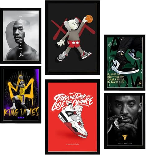 Nacnic 6er-Set Ikonischer Basketball-König James Jordan Nike Poster mit Designillustrationen zur Dekoration der Wände Ihres Zuhauses. Räume, Büro, Laden und Geschäft A3 und A4 Rahmenlos