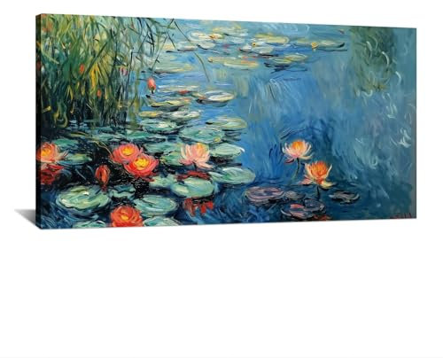 HNKDKJ Monet Gemälde Impressionismus Kunstdrucke Claude Monet Leinwand Wandkunst Bauernhaus Klassische Seerosen Wanddruck 25x50cm/10x20 Zoll–Innenrahmen