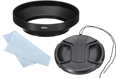 PATIKIL 62mm Paraluce, Ampia Superficie Opaca Antiriflesso Interno con 82mm Tappo Obiettivo e Panno Pulizia per Obiettivo Fotocamera, Nero