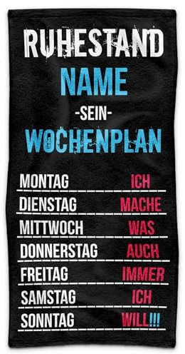Print Royal PR Personalisiertes Handtuch zum Ruhestand - Wochenplan - mit Name selbst gestalten - Geschenk für die Rente | Fotohandtuch, 140 x 70 cm