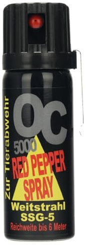 Pfefferspray OC 5000 SSG-5 Weitstrahl 50ml mit Metallclip und Federdeckelkappe zur Tierabwehr