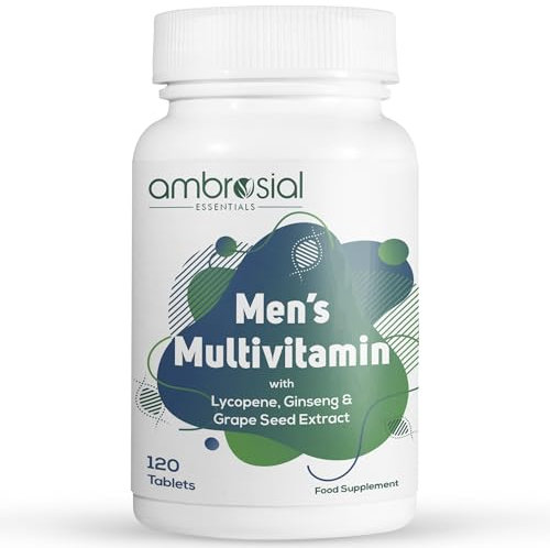 Ambrosial Men's Multivitamin Tablets for Men with Lycopene, Ginseng & Grape Seed Extract Supports Muscle Strength, Immunity, Energy & Endurance - Multi Vitamins for Men Fitness Enthusiast 120 Tablets