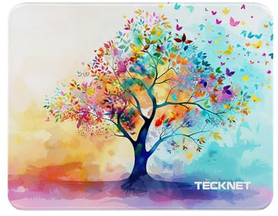 TECKNET Mauspad, 28 x 21 cm Gaming Mousepad mit Wasserdicht und Rutschfester Gummi für PC-Büro, Arbeit, Gaming, Studium, Laptop, Computer, Zuhause-Bunter Baum