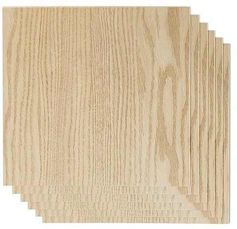 Uadme Sperrholzplatte 3mm, 6 Stück 300x300x3mm Sperrholz Roteiche, Laser Leimholzplatte Unbehandeltes Holz für Laser Gravur, CNC Schneiden, Malerei, DIY Modell, Weihnachtsdeko