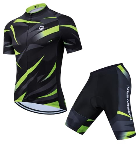 Turbovera Herren Fahrradbekleidung Kurzarm MTB Radsportanzüge Radhose Radtrikot Set Trikot + Radlerhose mit 3D-Gel-gepolsterten Atmungsaktiv