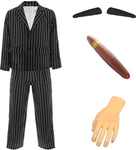 LOVETRENDS Mens Halloween Costume - Pinstripe Suit Jacket and Matching Trousers, Hand Prop, Fake Cigar, Spiv Moustache - Adults Halloween Fancy Dress Costume