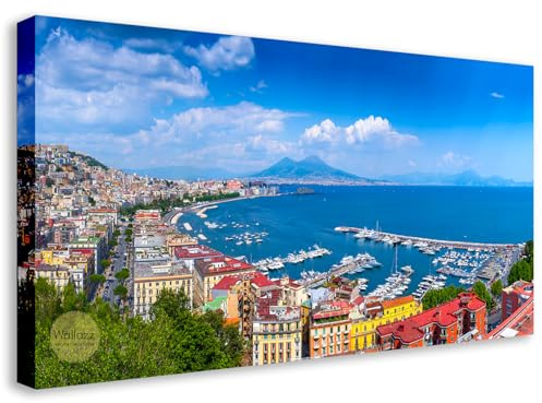 Wallazz Quadri Moderni Soggiorno Napoli, Vesuvio, Golfo, Faraglioni, Capri - 100% Made in Italy - Stampa HD su Tela Canvas - Quadro Camera da Letto - Qualità Artigianale - 50x100cm