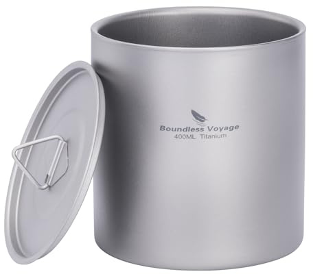 iBasingo 400ml Camping Titan Becher mit Deckel Doppelwandige Tassen Ultraleichte Stapelbare Metall Tee Kaffee Trinkbecher Langlebige Tragbare Reisebecher für Outdoor Backpacking Hiking Ti3243D