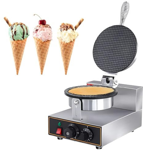Electric Ice Cream Cone Maker, Commercial 1200W Waffle Cone Machine, with Temperature and Time Control, Handle, for Restaurant Bakery Snack Bar Family,Single-220V