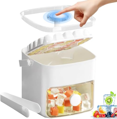 Ice Cube Tray with Lid & Bin, Bpa Free Food-Grade Ice Cube Moulds, Makes 48 Ice Cubes, Release All Ice Cubes in One Second, Reusable Ice Cube Maker for Whiskey Cocktail