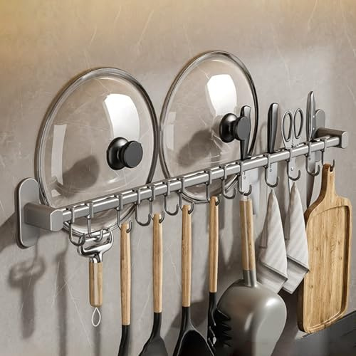 Cammeciso Hakenleiste für Küche,Aluminium küche Hakenleiste,Küchenhakenleiste,Küchenleiste Stange für Küchenutensilien,Küchenstange Wandmontierter,für Küchenutensilien,Kochgeschirr,Messerhalter