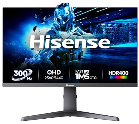 Hisense 27 Inch Gaming Monitor, 300Hz, QHD 2560x1440p, 1ms GTG Fast IPS, FreeSync Premium, Black, 27G6QUK