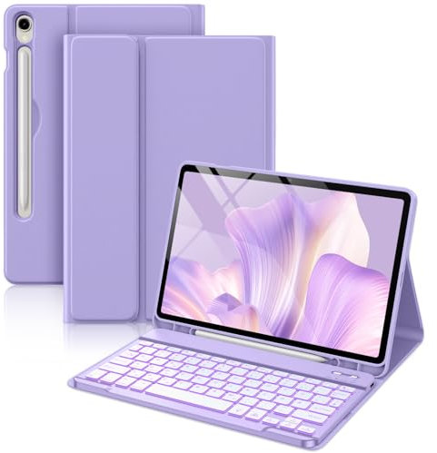 Vobafe Tastatur Hülle für Samsung Galaxy Tab S10 Lite/S10 FE/S9 FE 10.9 Zoll/Tab S9 11 Zoll, 7-Farben Beleuchtung Keyboard Cover mit Stifthalter & Schnellladung, QWERTZ-Layout, Lavendel