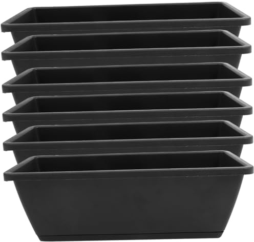 YARNOW Jardinera Rectangular de Plástico Negra 6 Piezas Platillos | Orificios de Drenaje y Ventilación, para Exterior y Porches, Apta para Suculentas y Plantas