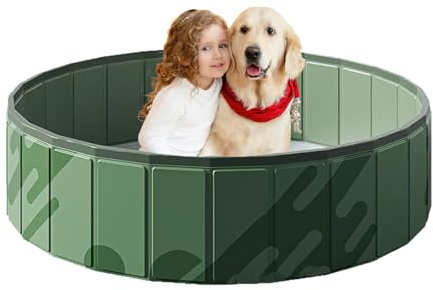 Foldable Dog Swimming Pool, Collapsible Dog Pet Pool Bathing Tub Kiddie Pool Doggie Wading Pool for Puppy Small Medium Large Dogs Cats and Kids, Portable PVC Bath Tub for Indoor&Outdoor (Green, 100cm)