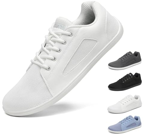 SAGUARO Barfuss Schuhe Damen Herren – Breite Zehenbox Barfuß Sneaker - Zero Drop Barefoot Shoes – Minimalistische Schuhe für Outdoor, Reisen – Barfußschuhe Luck Ⅰ Weiß,Gr.40