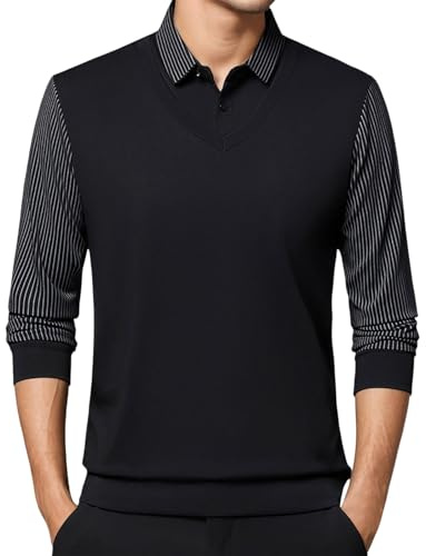 ZDSUHYIW Pull pour homme avec faux design 2 en 1 - Pull à manches longues - Loisirs - Sport - Fitness - Extérieur - Basique - Style décontracté - Pull de travail, Noir , 4XL