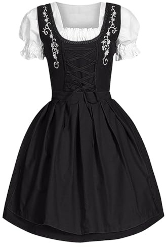 Abito Dirndl Oktoberfest Costume Tirolese Dirndl da Donna Vestiti Tirolese Donna Costume Abiti Birra Bavarniano Tradizionale Abito Tedesca Gonna Set Oktoberfest di Ottobre (Black, XXXXXL)