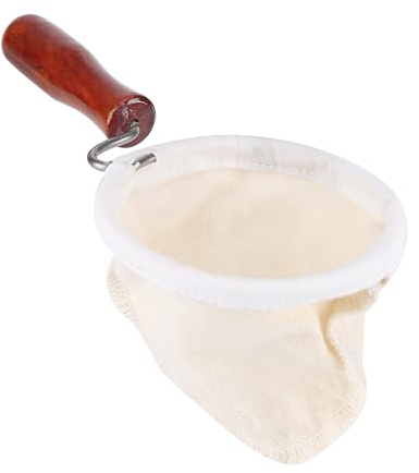 Aramox Filtre à café en Tissu, Passoire en Flanelle Réutilisable avec Manche en Bois pour un café Lisse, Facile à Nettoyer pour la Maison et le Bureau (L)