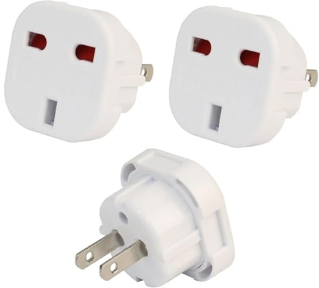 3 Pack UK to US Plug Adaptor, Thailand Travel Adapter, 3 Pin to 2 Pin USA Travel Adapter, Travel Adaptor from UK To USA, Thailand, Mexico, Canada, Colombia, White (Type A)