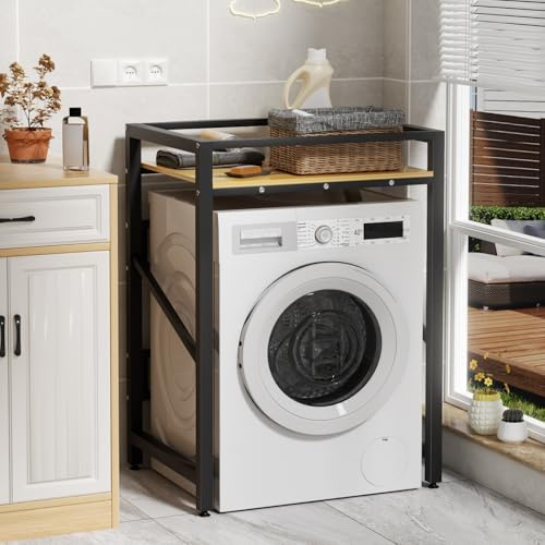 Washer Dryer Stand Stacking Kit, Tumble Dryer Stacking Kit with Sliding Shelf Countertop, Space Saving, 200KG Load Capacity, Washing Machine Storage Unit for Laundry Room (White) (Black-Ex Bar)