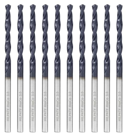 HILPATY Metallbohrer M35 HSS Bohrer Professional Geschliffen Kobalt Spiralbohrer fur Edelstahl und Metall (3.0mm x 61mm x 10pcs)