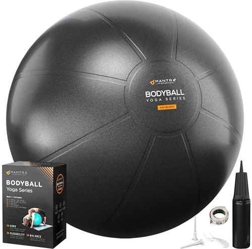 MANTRA SPORTS Palla da ginnastica – Pallone da seduta pilates per ufficio e schiena – Balance Ball per gravidanza e yoga, anti-scoppio con pompa, nero – 75 cm