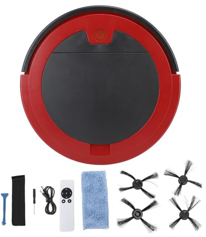 EOJDDPA Robot spazzante Aspirapolvere robotizzato USB ricaricabile Forte aspirazione Evitamento automatico degli ostacoli Silenzioso 3 in 1 Lavaggio spazzante per la casa Materiale ABS (Rossa)