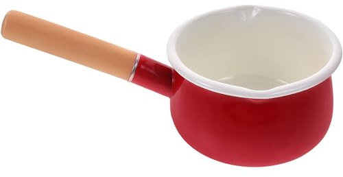 VICASKY Casserole Émaillée 15 Cm Rouge Double Bec Verseur Petite Casserole à Lait Multifonction en Émail pour Sauces et Aliments Bébé Ustensile la Cuisine Pratique
